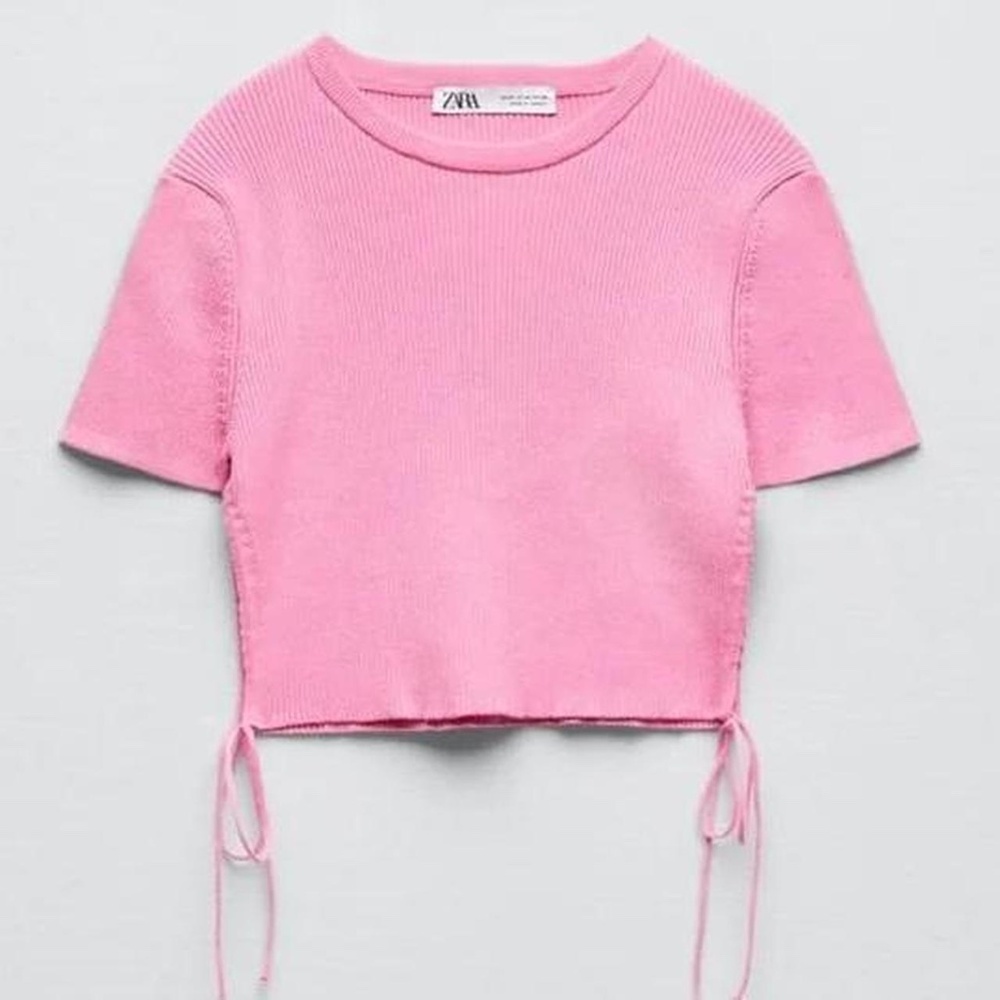 ZARA Pink Ribbed Drawstring Crop Top NWT – Size M